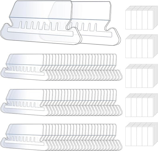 50 Set Hanging File Folder Tabs, Clear Plastic Hanging File Folder Labels Tabs with Paper Inserts Transparent File Folder Labels Tabs for Quick Identification