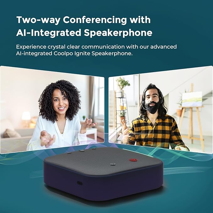 Conference Speaker and Microphone Bluetooth Speakerphone with 4 Mics,USB C,360°Voice Pickup & Dual Noise Cancelling Conference Room Microphone for Work/Teams/Zoom/Home Office