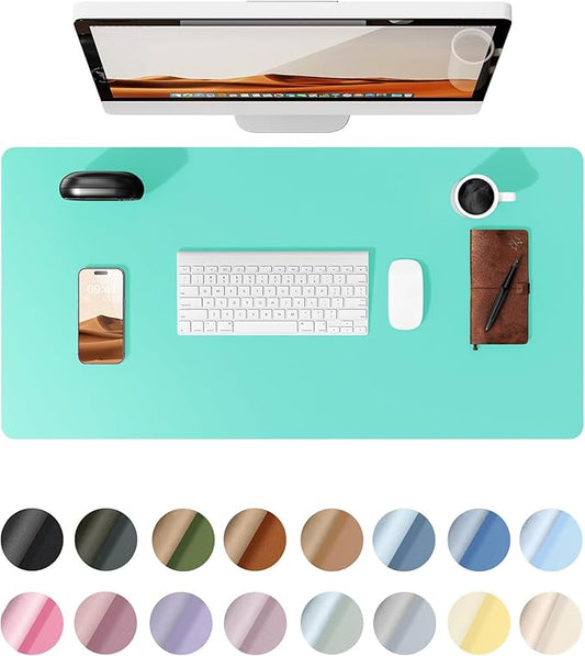 YSAGi Leather Desk Protector, Office Mat, Large Mouse Mat, Non-Slip PU Leather Blotter, Laptop Desk, Waterproof Writing Pad for Office and Home (Calamine Blue, 23.6" x 13.8")