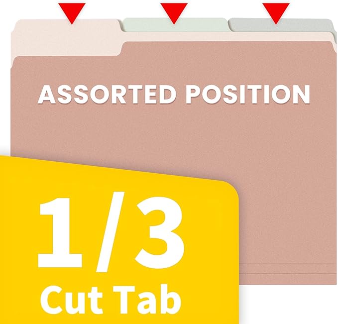 SUNEE File Folders Letter Size Pastel Colors, 100 Pack Manilla Folders 8.5 x 11 1/3-Cut Tabs, Colored File Folders Office Home School for Documents Files Paper