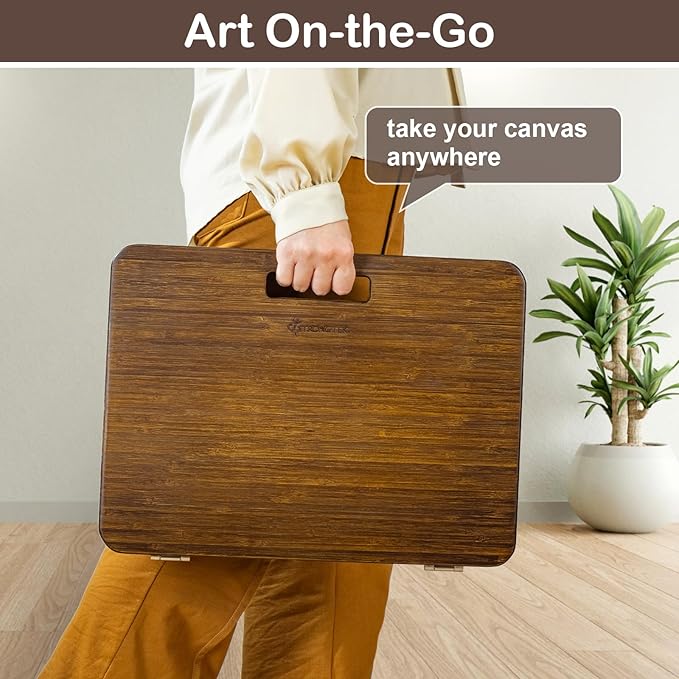 StrongTek 6-Position Bamboo Table Easel, 16x12 Inch Adjustable Drawing and Sketching Board with Built-in Handle and Back Storage, Portable Art and Lap Desk for Sketching, Reading, and Book Stand