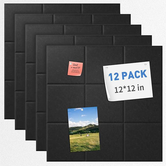 Smarpau 12 Pack Large Corkboad Felt Cork Board Tiles 48"x36" Black Large Cork Bulletin Board Square Pin Board Tack Board for Wall Cork Wall Tiles for Home School