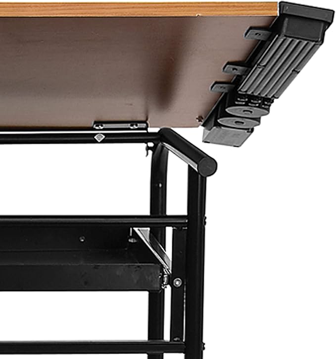 Flash Furniture Swanson Adjustable Drawing and Drafting Table with Black Frame and Dual Wheel Casters, Cherry