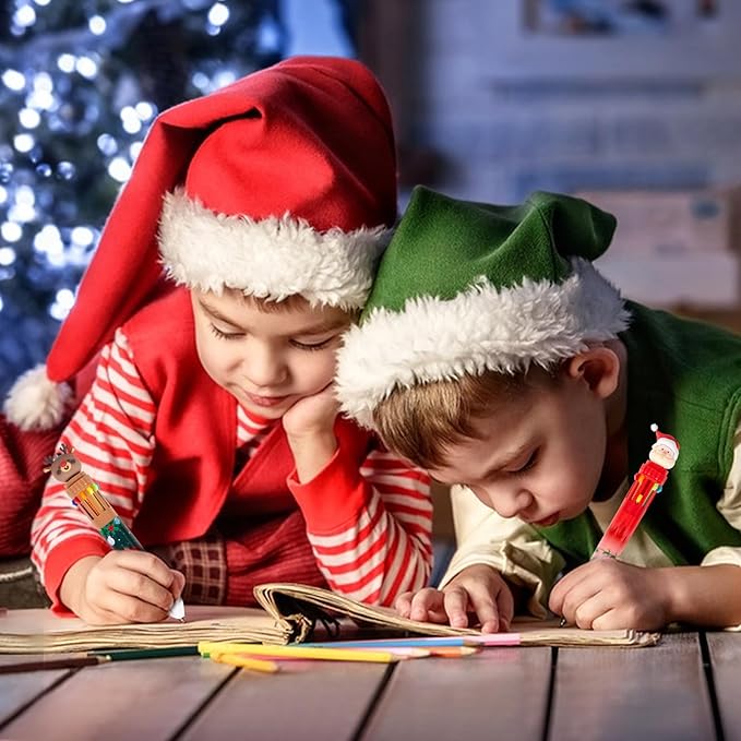 Cute Cartoon Christmas Multicolor Ballpoint Pen 0.7 mm, 10-in-1 Colored Pens Fine Point Retractable Ballpoint Pens for Office School Students Kids Birthday Gift, 5 Pack