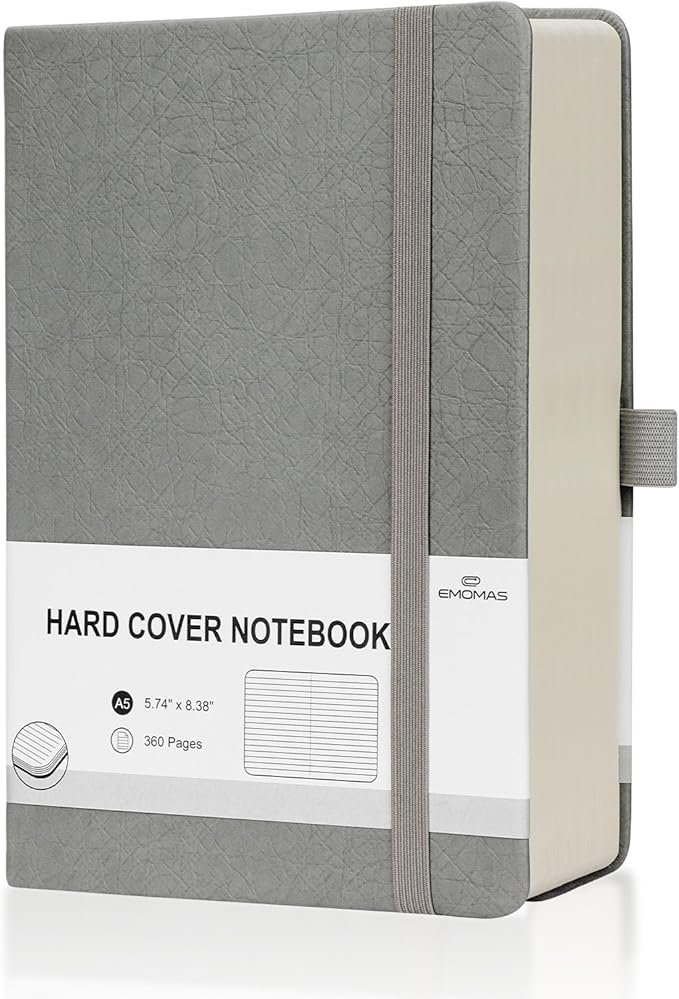 Lined Journal Notebook, 360 Numbered Pages(With page number), Thick Journal for Writing A5 College Ruled Notebook, 100gsm Lined Paper, Leather Hardcover, 5.75'' X 8.38''-Wall Gray