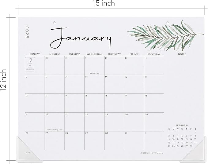 Cabbrix Desk Calendar 2025-2026, 15" x 12" 18 Months Aesthetic Desktop Calendar Runs From Jan 2025 to Jun 2026, Perfect for Home Office for Easy Organizing (Greenery)