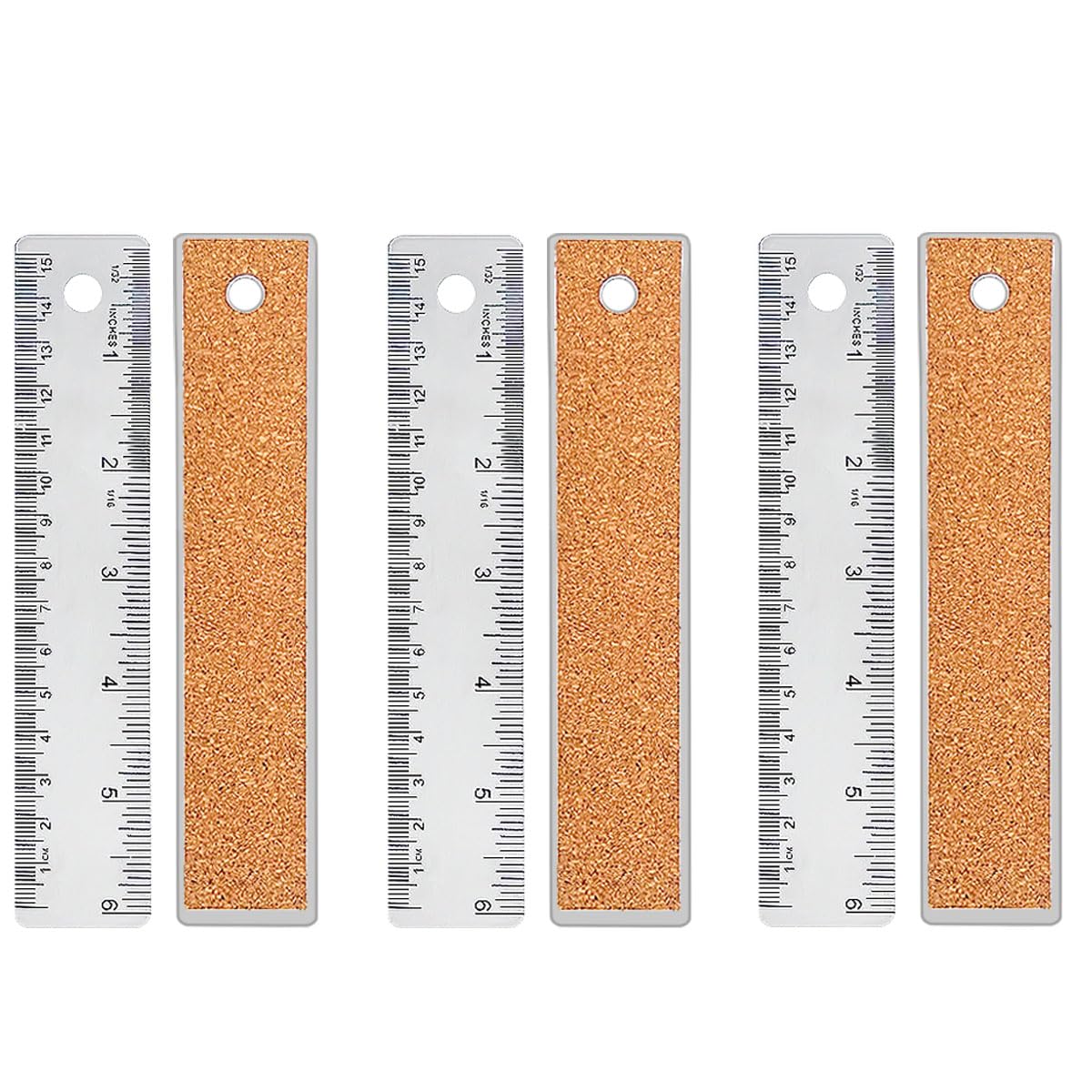 3 Pcs 6 Inch Metal Ruler Stainless Steel Metal Ruler with Cork Backing, Non-Slip Rulers with Inch and Centimeters, Straight Edge Cork Base Rulers for Student School Office Drafting Tools