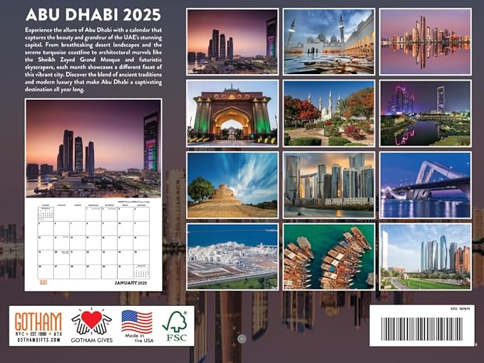 Abu Dhabi UAE Calendar 2025 Wall Monthly | American Made In The USA