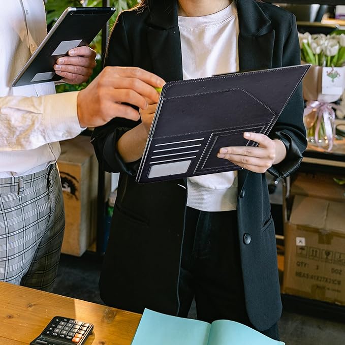 Padfolio Folder with Clipboard,Portfolios Organizer Clipboards with Storage Clipboard Writing Pad PU Leather Conference Document Organizer with Business Card Holder,Moon Wolf