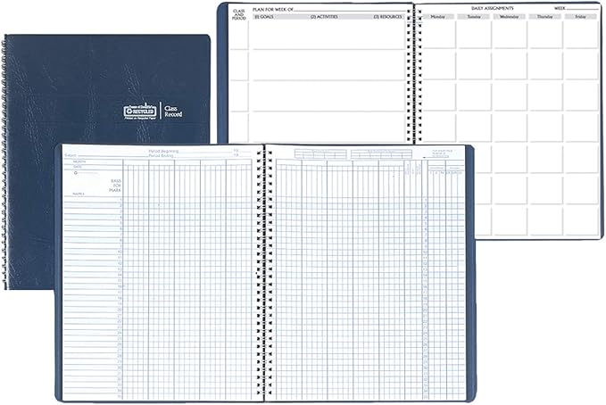 House of Doolittle HOD51607 Combination Lesson Planner & Class Record Book, Acid Free Paper/Leatherette, Blue