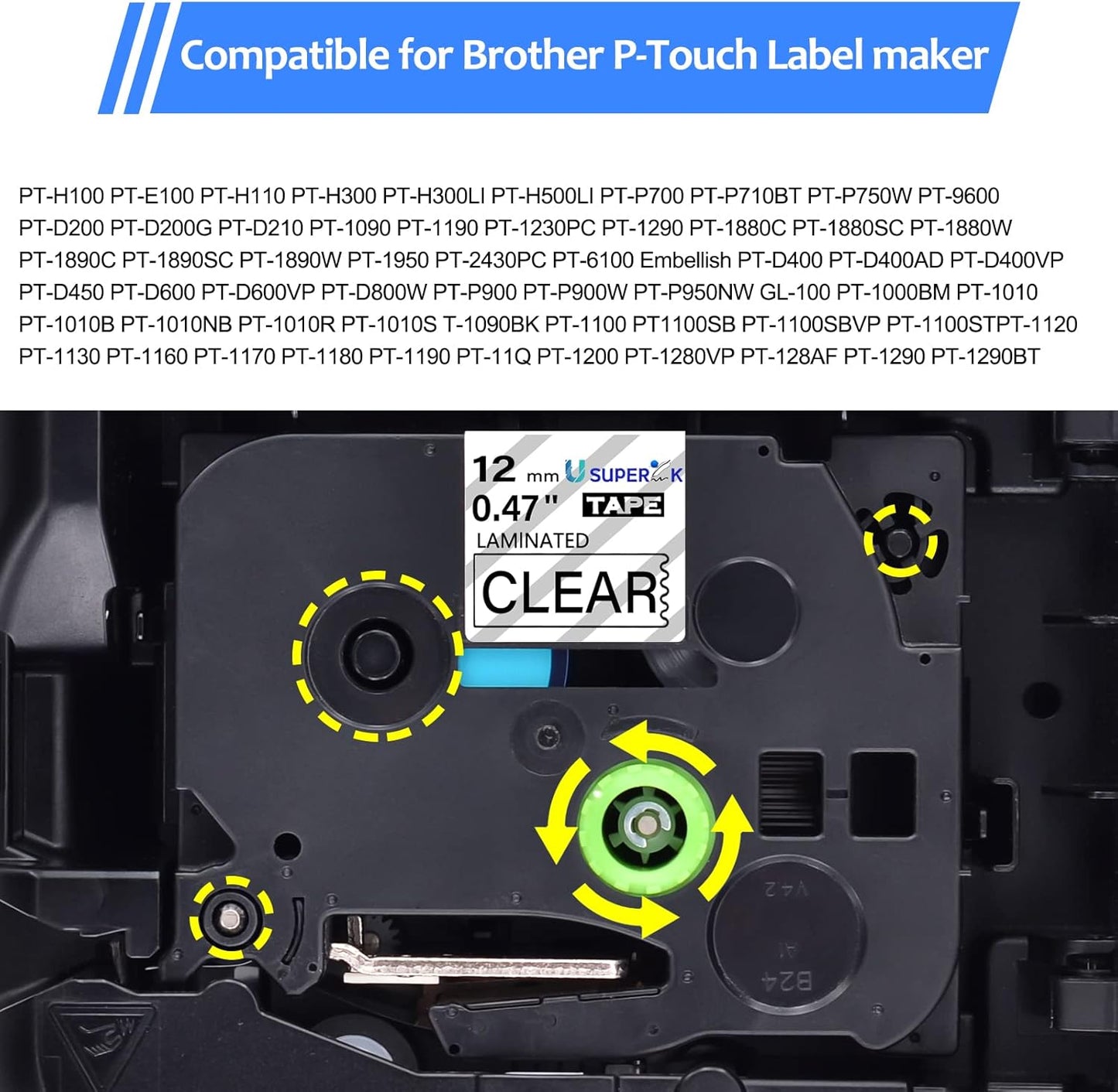 6PK Compatible for Brother P-Touch Label Maker Tape TZe-131 TZ-131 TZe131 TZ131 Black on Clear 12mm 1/2 inch 0.47'' x 26.2ft Laminated TZe TZ Label Tape for PT-H300LI P700 P710BT P750W