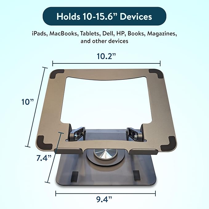Swivel Laptop Stand for Desk, Adjustable Laptop Stand for Desk w/ 360° Rotation, Raise Tilt Cools Laptop with This Ergonomic Laptop Stand Riser, Collapsible iPad Computer Laptop Stand (Space Gray)
