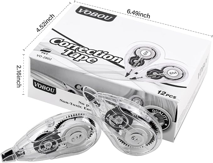 White Correction Tape, Easy To Use Applicator for Instant Corrections Wrong Writing At Any Time, For school, Office (12pack, 6M/256" x 0.2")