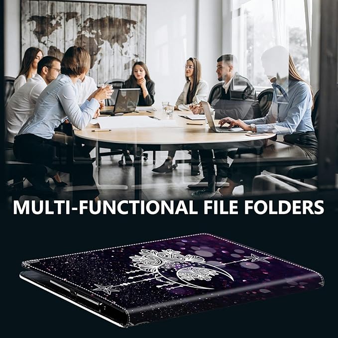 PU Leather Padfolio Clipboard Notepad with Pen Loop and Elastic Strap Interview/Resume Document Organizer for Business School Office,Moon Star Galaxy Florals