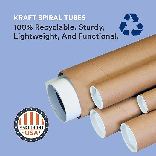 BOX USA Cardboard Tubes with Caps, 36"L x 3"W x 3"H, Pack of 24 | Poster Tube for Mailing and Storage of Blueprints, Artwork, Crafts, Long Art Holder, 36 inches