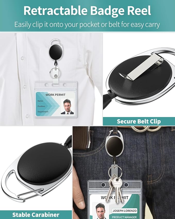 Uniclife 5 Pack Badge Holder Horizontal Clear Plastic Case with Retractable Badge Reel Carabiner Clip Soft Waterproof Card Protector for IDs Credit Cards Proximity Cards Driver’s Licenses and Passes