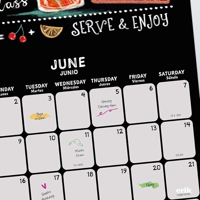 Cocktails Wall Calendar 2025 12" x 12" FSC® Plastic Free - Starts Week On Sunday | Square Wall Calendar | Family Planner Calendar 2025 | Drinks Calendar 2025