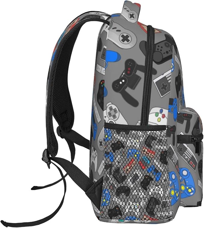 Fiokroo Video Game Controller Grey Background Backpack School Bag For Students Teens Men Women Laptop Backpacks Travel Daypack Bag With Multiple Pockets