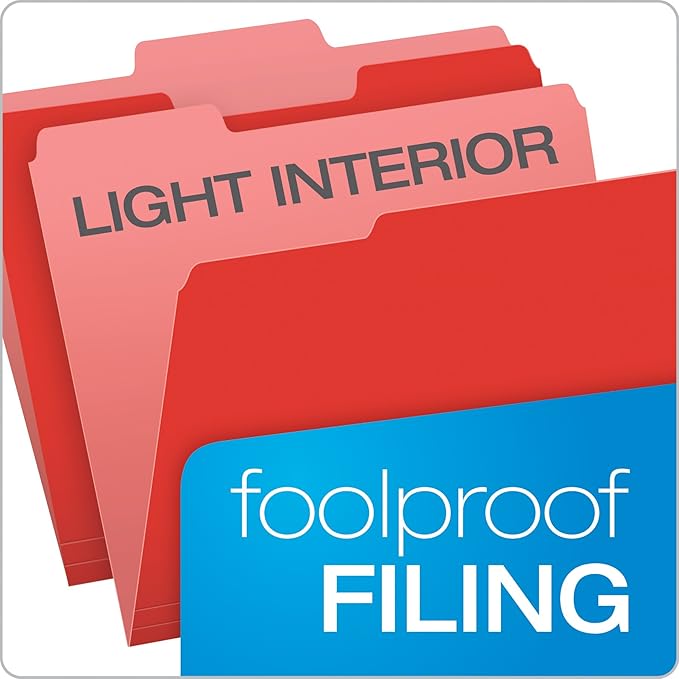 Pendaflex Two-Tone Color File Folders, Letter Size, Red, 1/3 Cut, 100 per box (152 1/3 RED)