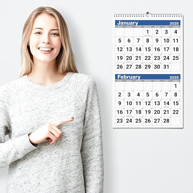 Dunwell 2-Month View Wall Calendar 2025, 11x17" Open, Use to Dec 2025, 2 Month Display, Vertical Two Months Wall Calendar for Office, Ships Folded