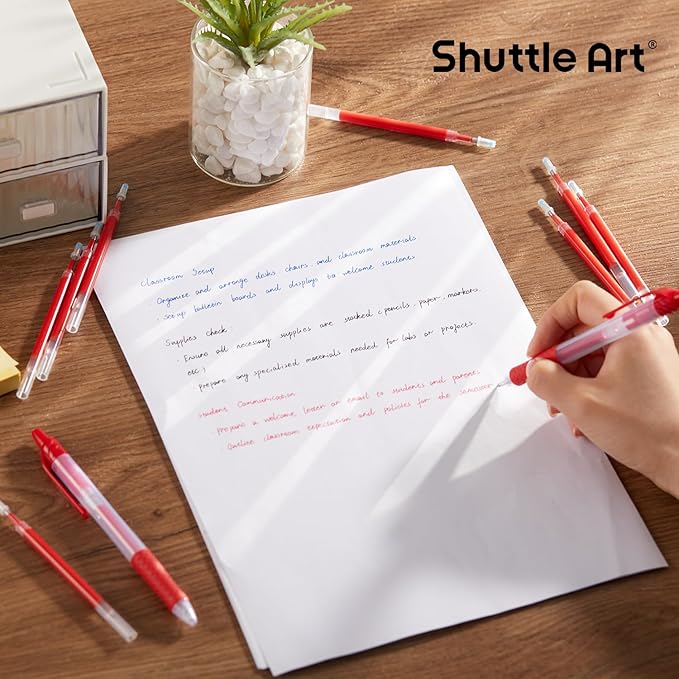 Retractable Gel Pen Refills, Shuttle Art 30 Pack Red Rollerball Gel Ink Pens Refills, Bulk Set, 0.7mm Fine Point for Writing Journaling Taking Notes School Office Home