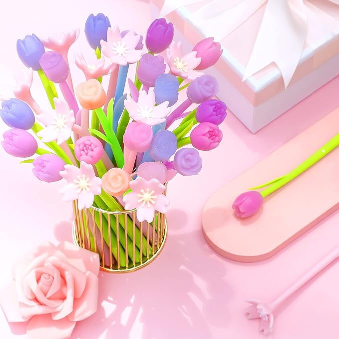 18 Pieces Color Changing Flower Pens Colorful Gel Ink Ballpoint Rose Pens for School Home Office Presents