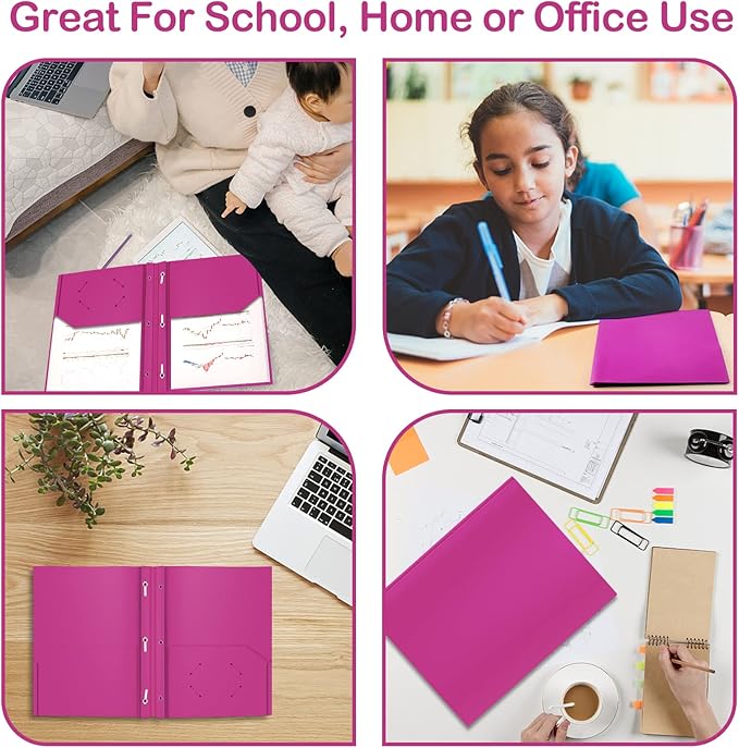 ViVin Sturdy Plastic Folders with Pockets and Prongs,12-Pack, 3-Prong Fasteners Folders with 2 Pockets, Holds US Letter Size Paper, for School/Office/Home (Purple)