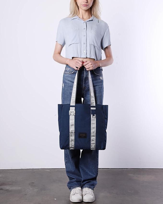 ZIMEGO Unisex Two-Tone Gym Tote Bag - Stylish Everyday Travel Tote with Double Top Handles