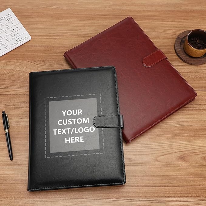 Personalized Portfolio - Customized Leather Portfolio with Personalized Logo or Text - Ideal for Resumes, Interviews, and Professional Business Use, Black