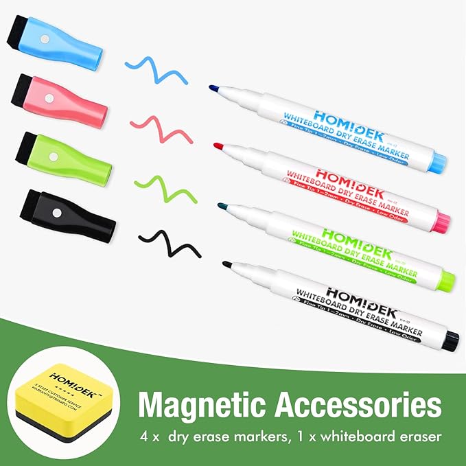 Magnetic Dry Erase Board: Small Fridge Whiteboard, Flexible Refrigerator Magnet White Board, Blank Writing Note Sheet with Dishwasher Magnet Clean Dirty Sign, 4 Markers & Eraser - 12 x 8