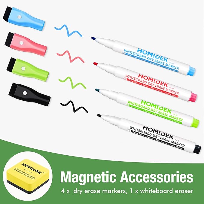 Magnetic Dry Erase Board: Small Fridge Whiteboard, Flexible Refrigerator Magnet White Board, Blank Writing Note Sheet with Kitchen Conversion Chart Magnet, 4 Markers & Eraser - 17 x 11