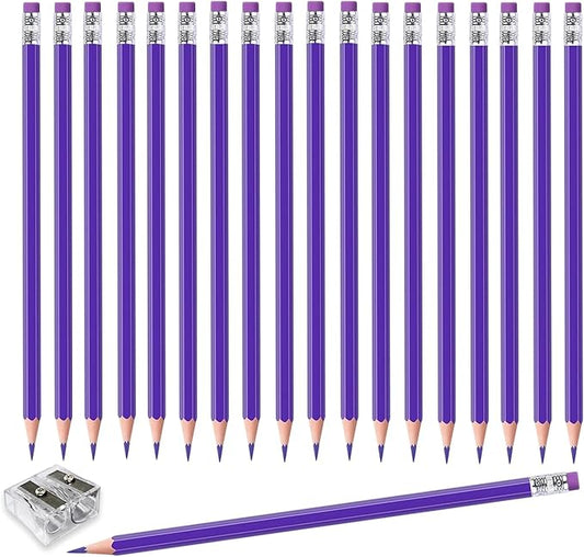 Adhere 25pcs Checking Pencils Erasable colored Pencils Pre-Sharpened #2 HB,for Checking Tests Grading Map Coloring,school Correcting,editing Office Favors,including a Free sharpener.(Purple)