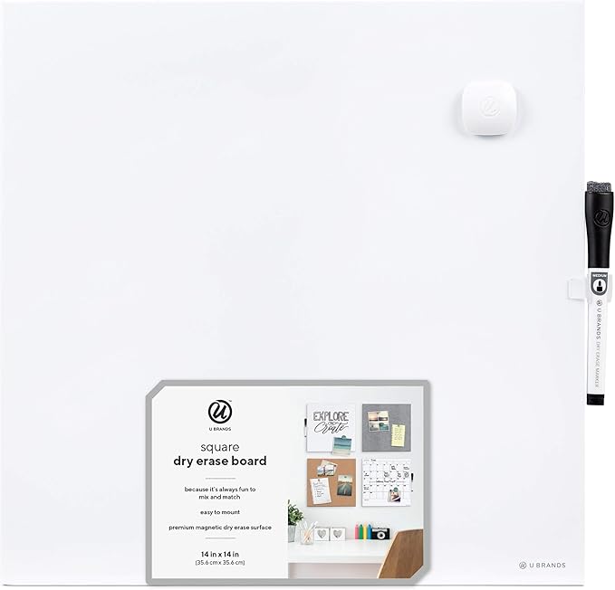 U Brands Magnetic Square Dry Erase Board, 14 x 14 Inches, Frameless (460U00-04) (Pack of 2)