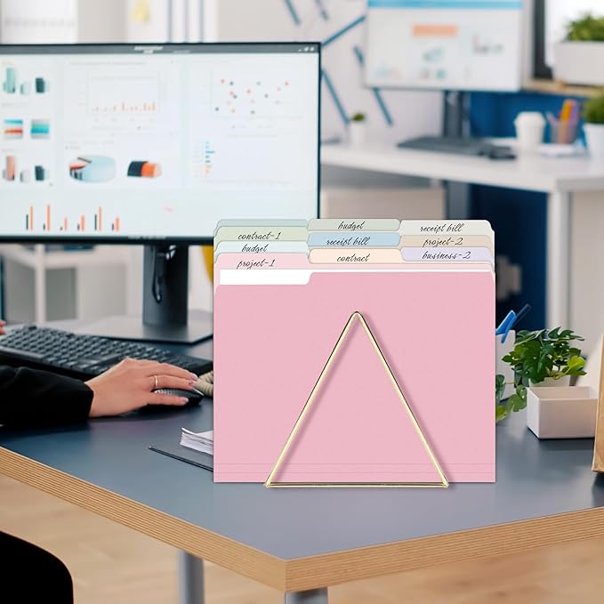 SUNEE File Folders Letter Size 10 Pastel Colors, 100 Pack Manilla Folders 8.5 x 11 1/3-Cut Tabs, Colored File Folders Office Home School for Documents Files Paper