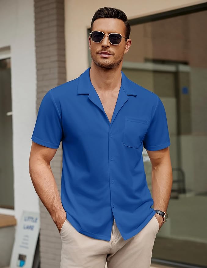 COOFANDY Men's Casual Cuban Guayabera Shirt Short Sleeve Button Down Shirts Summer Beach Shirts Vocation Vintage Shirts