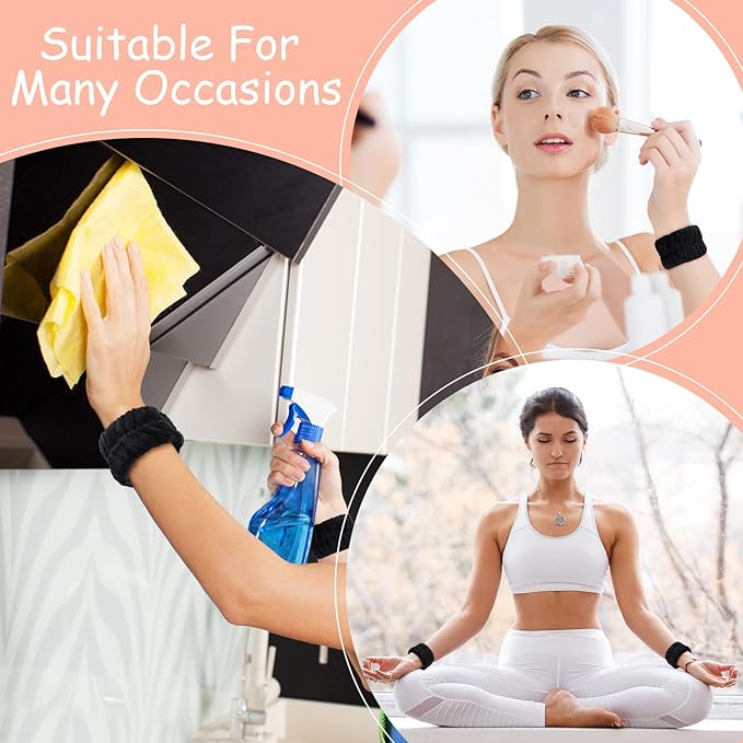 Chuangdi 4 Pairs Wrist Bands for Washing Face Wrist Spa Microfiber Wash Towel Band Scrunchies Absorbent Wristbands Sweatband for Women Prevent Liquid from Spilling
