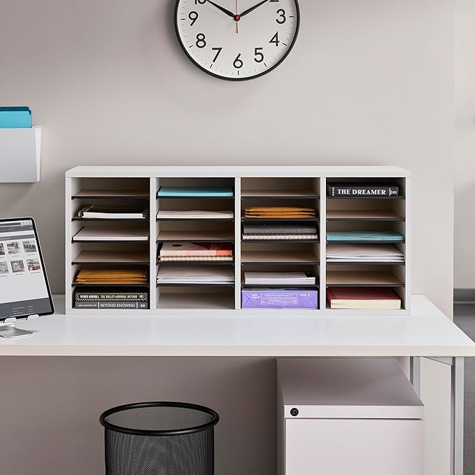Safco Wooden Paper and Mail Organizer for Home Office and Classroom, Adjustable Shelves and Stackable
