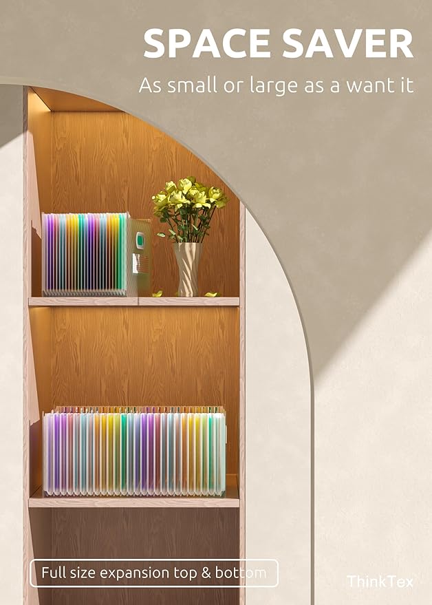 ThinkTex 26 Pockets Accordion File Organizer, Upright & Open Top, A-Z Colorful Tabs, Larger Capacity Expanding File Folder, Letter/A4 Size for School, Home and Office - Green