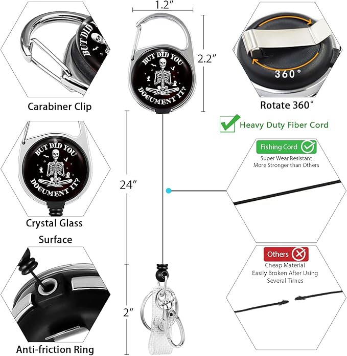 Giancomics Skeleton Skull Lanyards for Id Badges, Cute Funny ID Badge Holder with Lanyard Badge Reel Retractable, Teacher Lanyard with ID Holder Keychain Clip Name Tag ID Card Holder for Women Gift