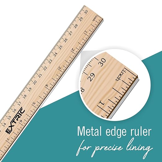 Rulers 6 Pack - Rulers 12 Inch, Wood Ruler with Metal Edge Great for School, Classroom, Home, and Office