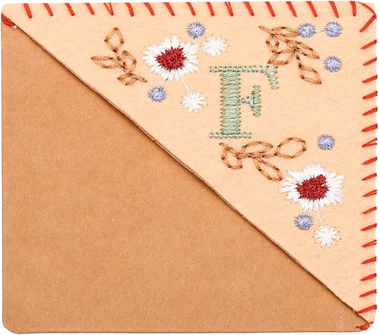 PATIKIL Personalized Embroidered Corner Bookmark, Cute Flower Felt Stitched Triangle Book Mark Page Marker for Women Men Book Lovers Teachers, Pink, Letter F