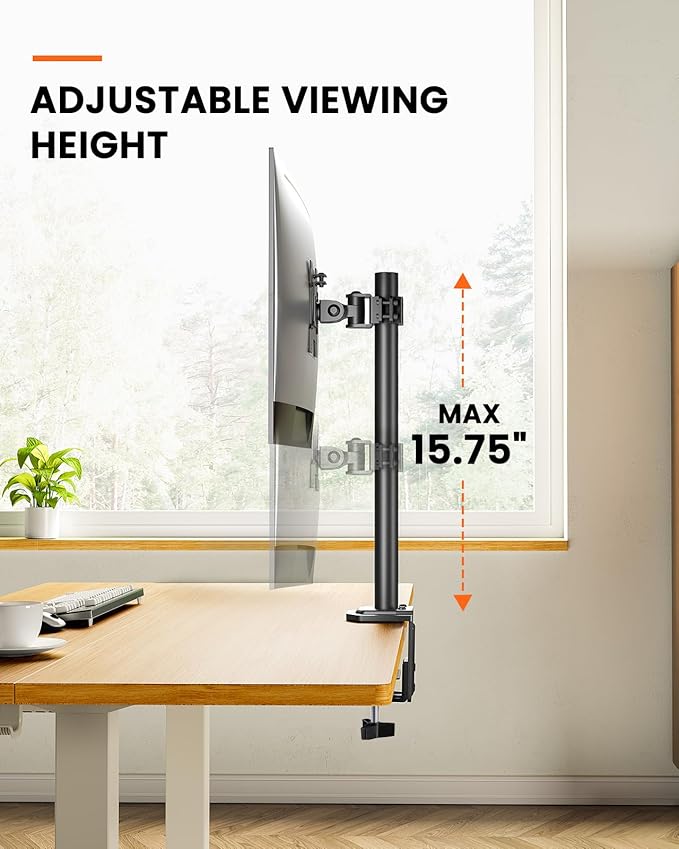 Ergear Monitor Mount for Most 13-32" Computer Screens up to 17.6lbs, Improved LCD LED Monitor Riser, Adjustable Height and Angle, Single Desk Mount Stand, Black, EGCM12