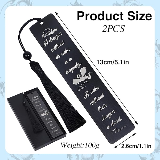Metal Dragon Bookmark Gift - 2Pcs Metal Bookmark for Book Lovers Cool Dragon Bookmarks for Kid Unique Drangon Book Marks for Men Women Funny Dragon Book Mark with Tassels Gifts for Book Nerd