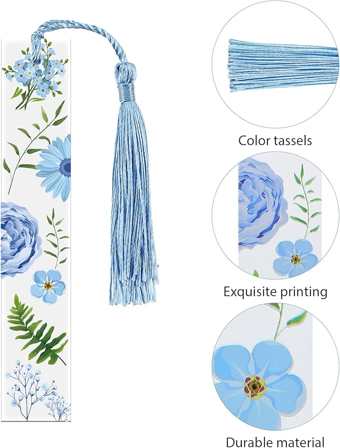 8 Sets Flower Acrylic Bookmarks Transparent Acrylic Bookmarks Cute Floral Bookmarks with Colorful Tassels for Women Teacher Book Lovers, 8 Styles