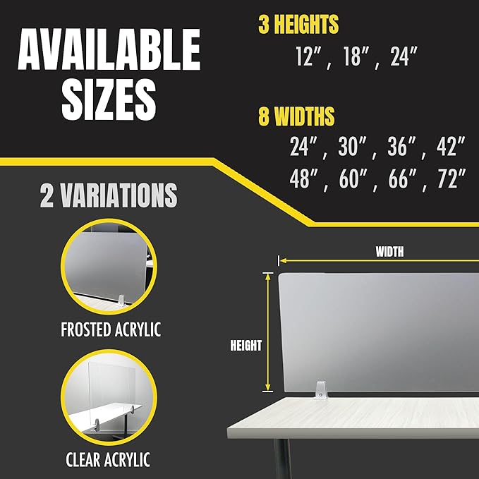 Obex Frosted Acrylic Desk Mounted Privacy Panel, 12", Aluminum