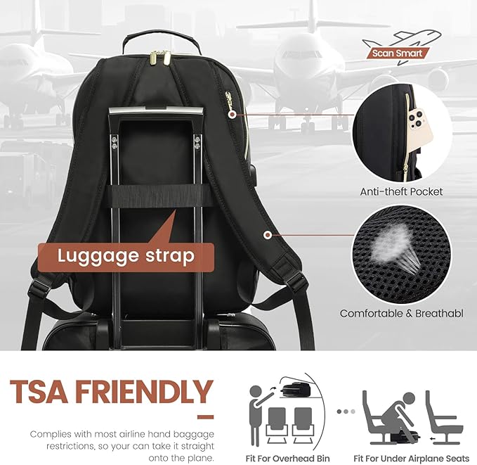 LOVEVOOK Laptop Backpack for Women 15.6 inch,Cute Womens Travel Backpack Purse,Professional Laptop Computer Bag,Waterproof Work Business College Teacher Bags Carry on Backpack with USB Port,Black-2