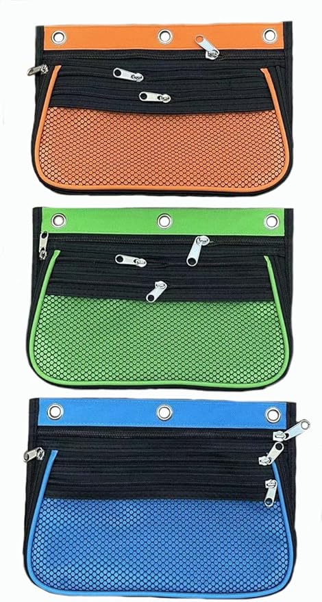 Charles Leonard, Expandable 3 Pocket Pencil Pouch, Expanding to 2.25", 10.25" W x 7.25" H x 2.5" D - Assorted Colors, 3/Pack (76365-3)