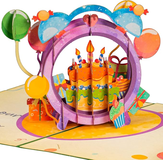 Paper Love 3D Pop Up Birthday Card, Time to Party, For Adults and Kids - 5"x7" Cover - Includes Envelope and Note Tag