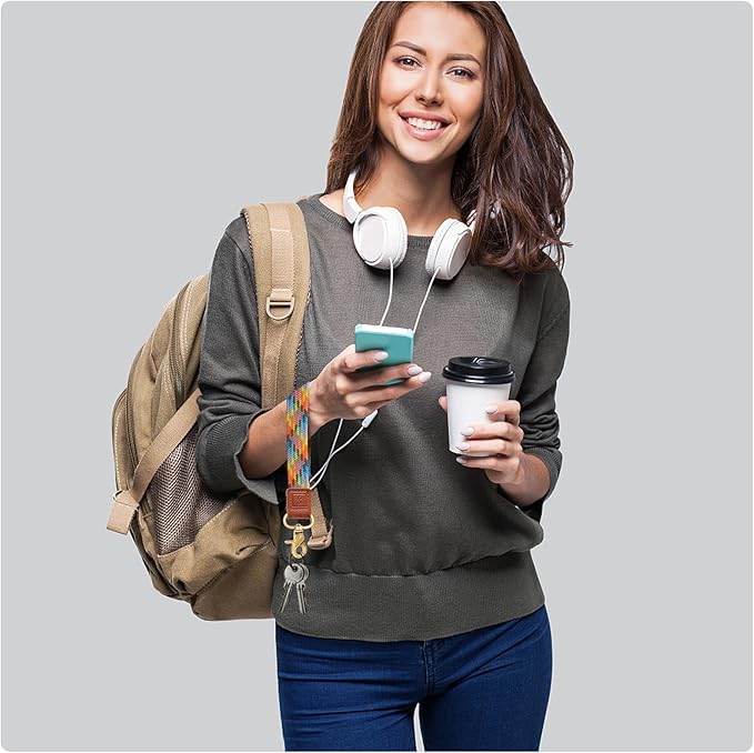 Fishent Stretchy Wristlet Keychain,Braided Cute Wrist Lanyards for Keys, Key Chain Holder for Women Men, Wrist Strap Keychain for Car Keys Phone Camera Wallet ID Badges Card (Colorful Pink)