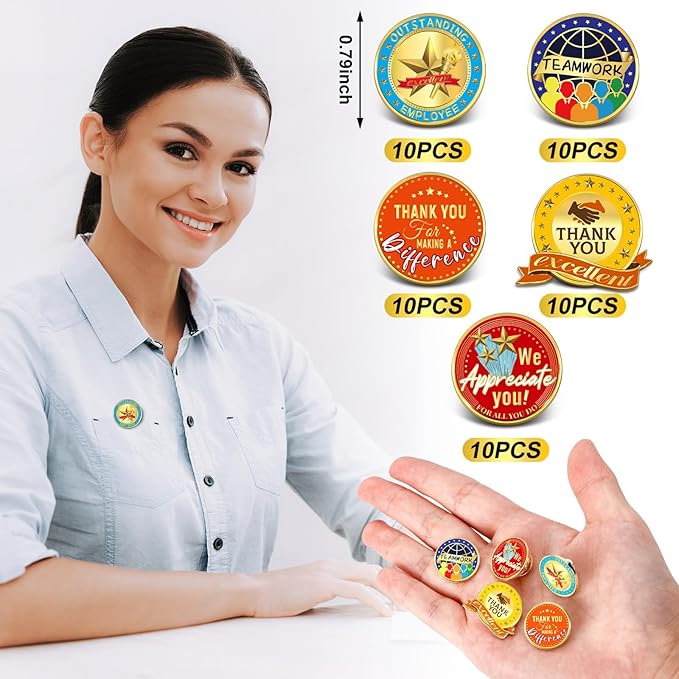 Lyrow 50 Pcs Outstanding Employee of The Month Lapel Pin Excellence Plated Enamel Reward Pin Team Gifts for Employees (Stylish Color)